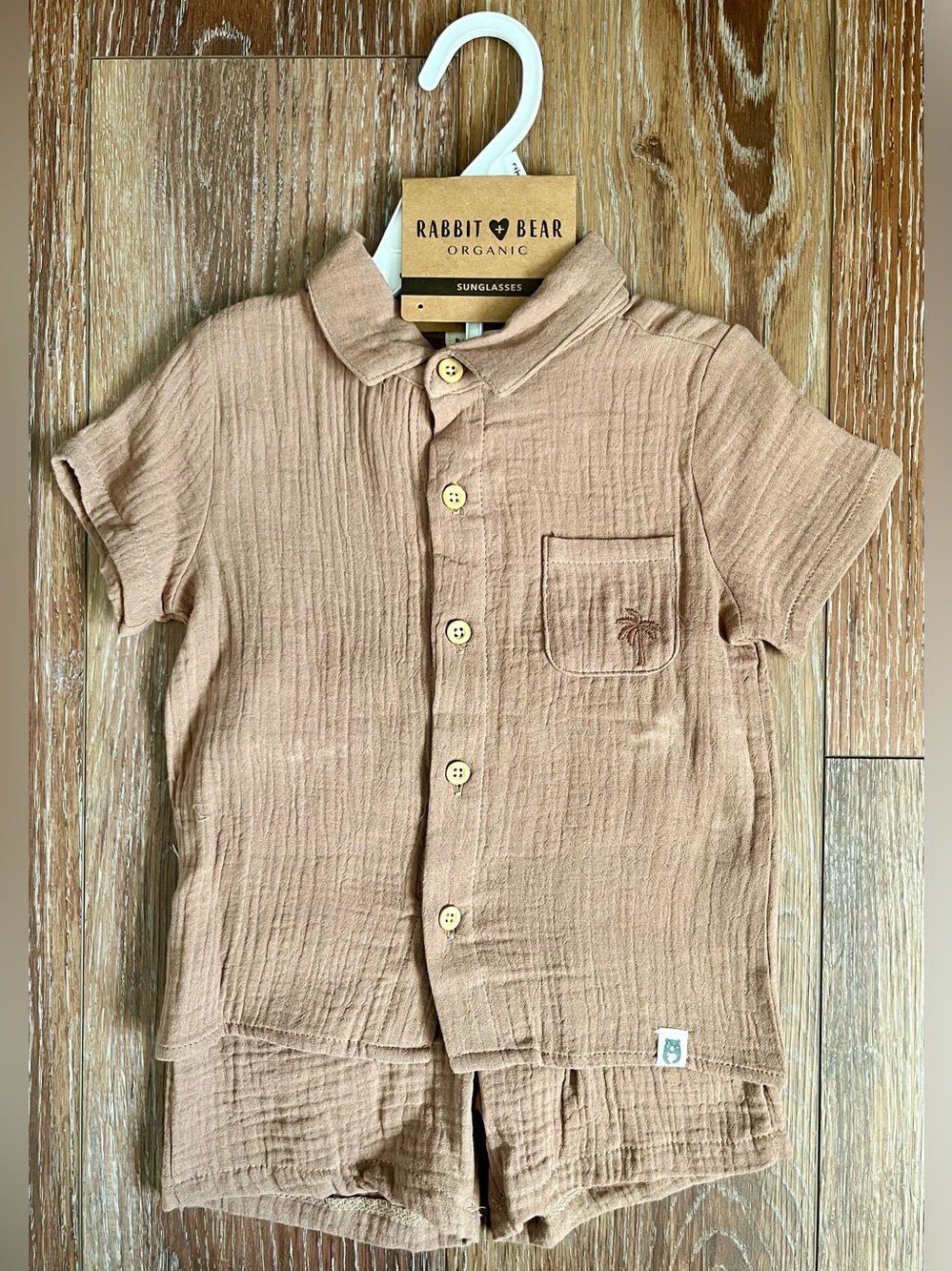 Rabbit + Bear Organic Cotton Linen Button Down Shirt & Short Set Size 2T